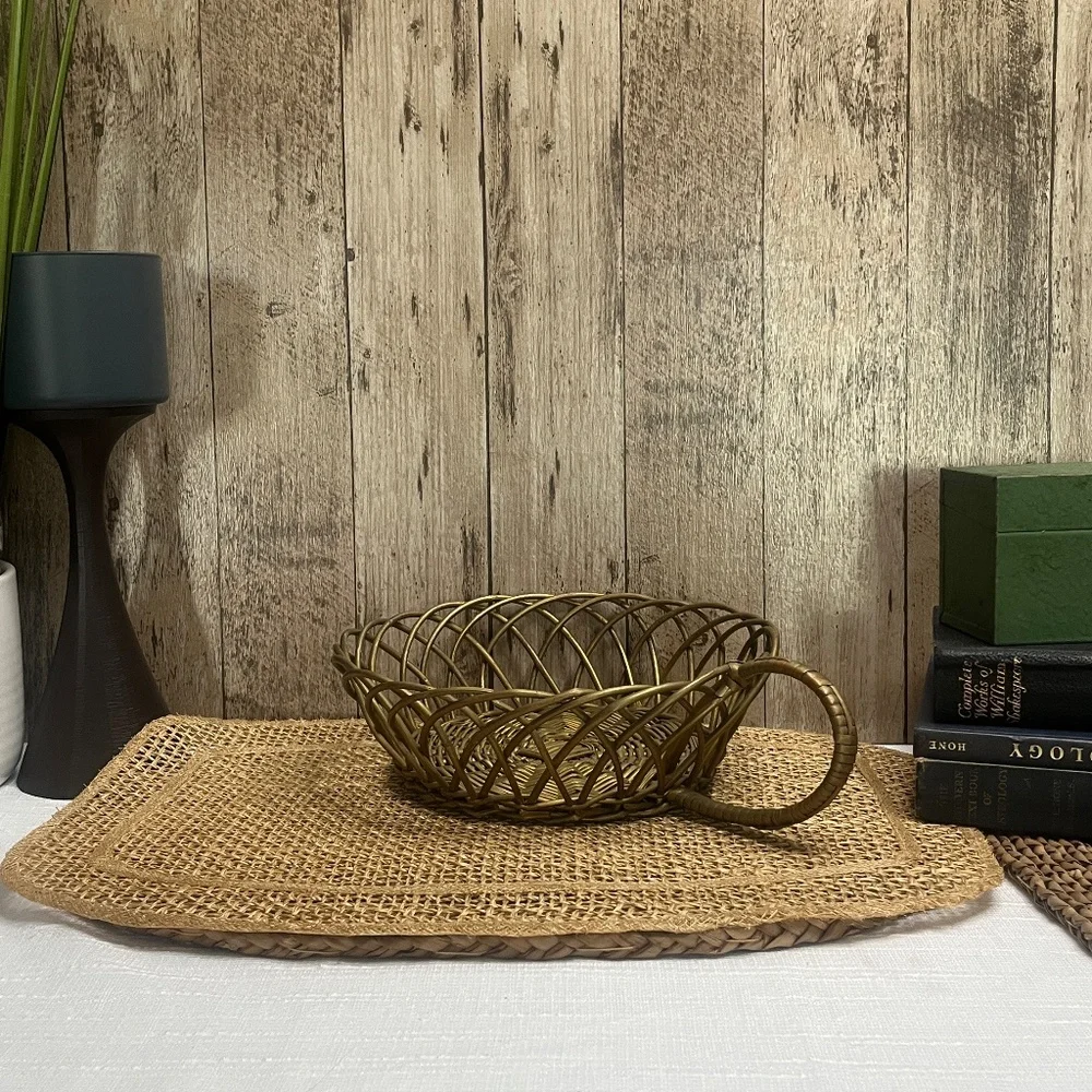 Vintage Gold Metal Wicker Basket Decorative Centerpiece Bowl